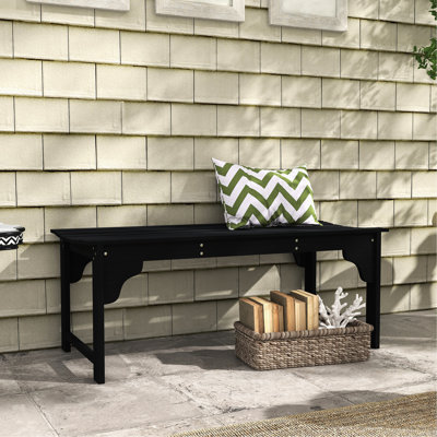 Banc de véranda noir, banc de jardin en bois avec siège à lattes. Pour la cour arrière, la terrasse. Tabouret sans dossier. Deux, attrait rustique. Assemblage simple. Capacité de 550 lb L 45,25 po x l 19,75 po x H 17,75 po en noir