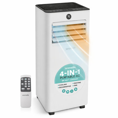 SereneLife 10,000 BTU Portable Air Conditioner and Heater, Small AC with Dehumidifier and Fan, Wifi Function, Mini AC Unit with 450 Sq. Ft. Coverage, Includes Remote Control and Window Mount Kit