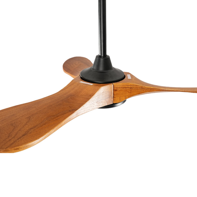 Ventilateur de plafond en bois 36 pouces sans lumière 3 pales en bois massif, avec moteur CC réversible à 6 vitesses, Brun