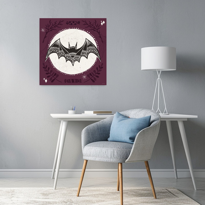 Art contemporain de silhouettes effrayantes V avec des chauves-souris, H 24 po x l 24 po