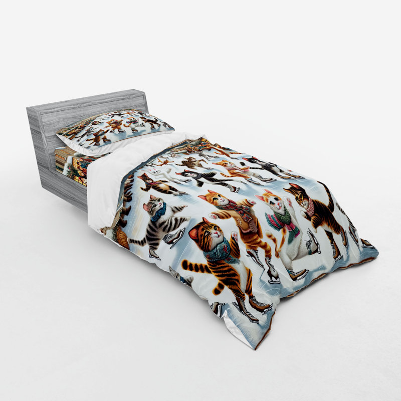 Ensemble de literie pour chat Ambesonne et orange brun, bleu pâle, Housse de couette simple très longue + 2 pièces
