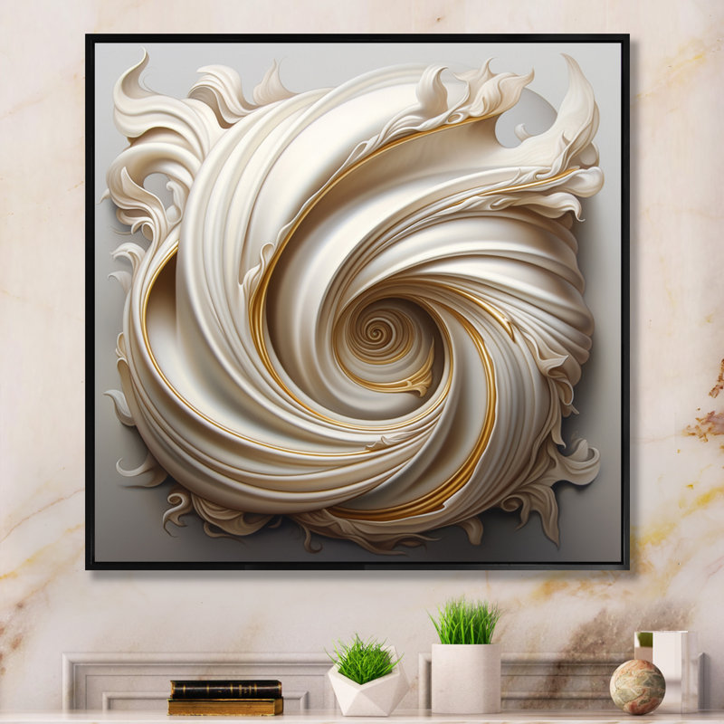 «Tender White Whirling Vision - Abstract Spirals», art mural, H 24 po x l 24 po x P 1 po, Cadre flottant noir