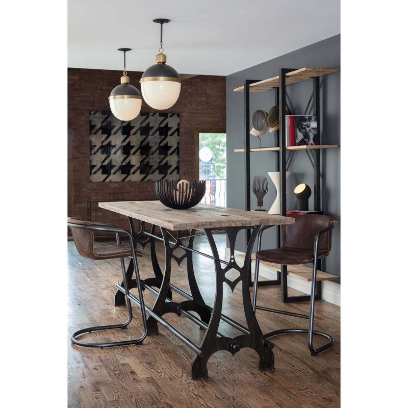 Distressed Whiskey Leather and Metal Bar Stool
