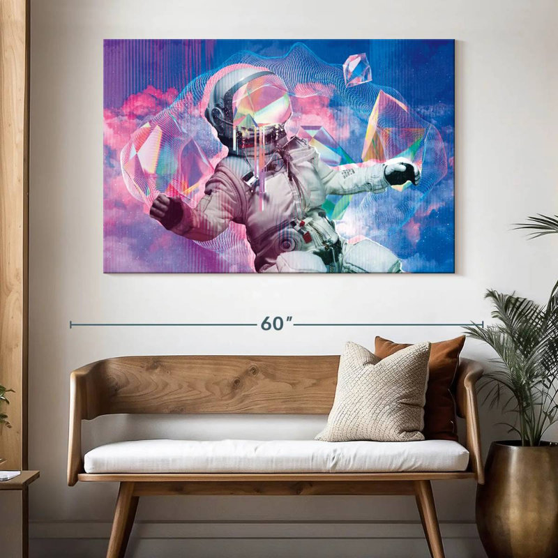 Astronaute rétro flottant, H 34 po x l 51 po