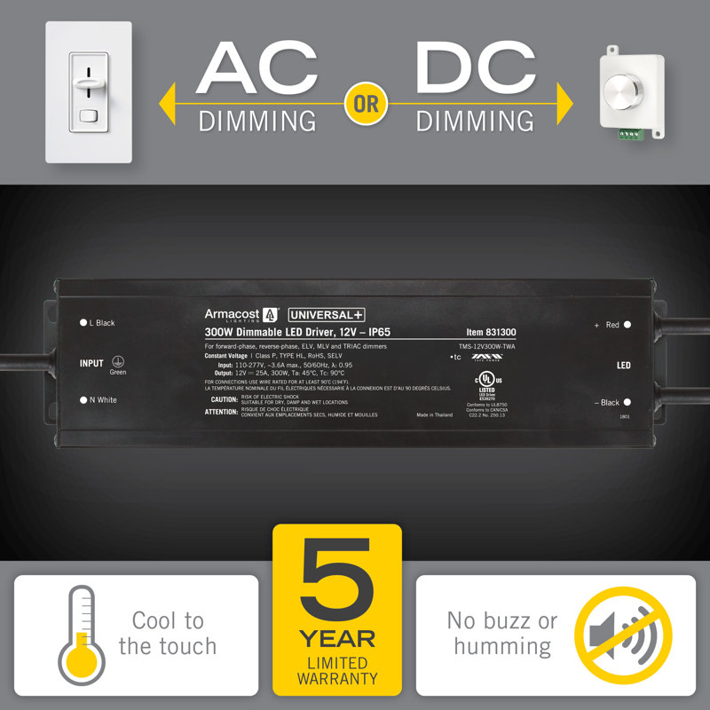 Universal + gradateur de lumière à DEL 12 V DC, ELV / MLV / Triac, 300 W, 300