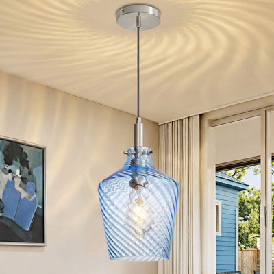 Luminaire suspendu moderne à 1 lumière avec abat-jour en verre martelé pour îlot de cuisine