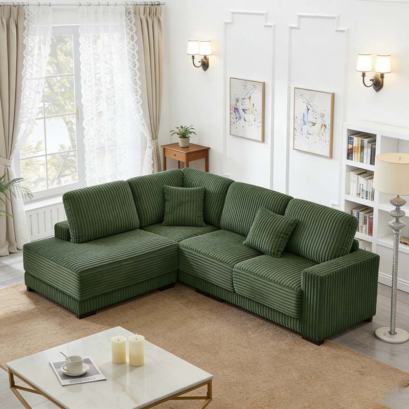 Canapé modulaire de 93 po en L avec méridienne réversible, Vert