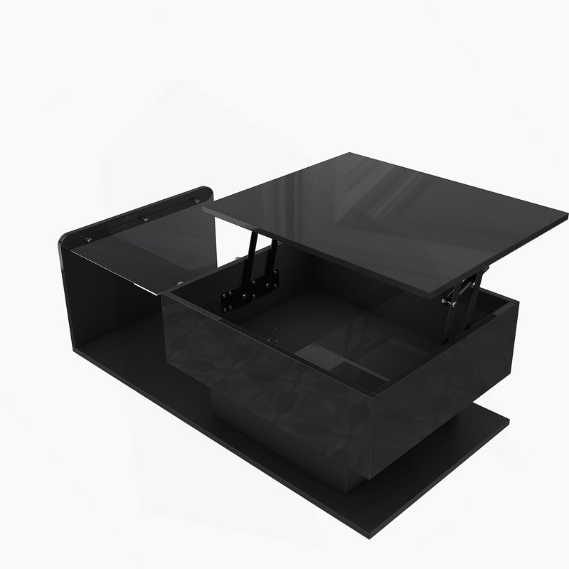 Table basse, noir brillant, table d'appoint, table basse avec verre et effet DEL, avec plateau en verre.