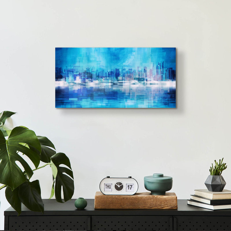 «Blue Abstract NYC Skyline» par Epic Portfolio, art mural en verre acrylique, H 12 po x l 24 po
