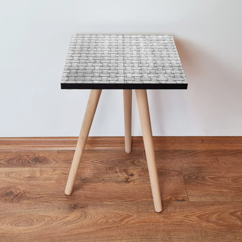 Modern Side Table with Beech Wood Legs, Grey & White, 13.8 x 16.5 x 13.8 inches | 100% MDF, Thickness: 0.7 inches | Stylish Chequered Design, Perfect for Living Room or Bedroom, Durable & Elegant Furniture Piece