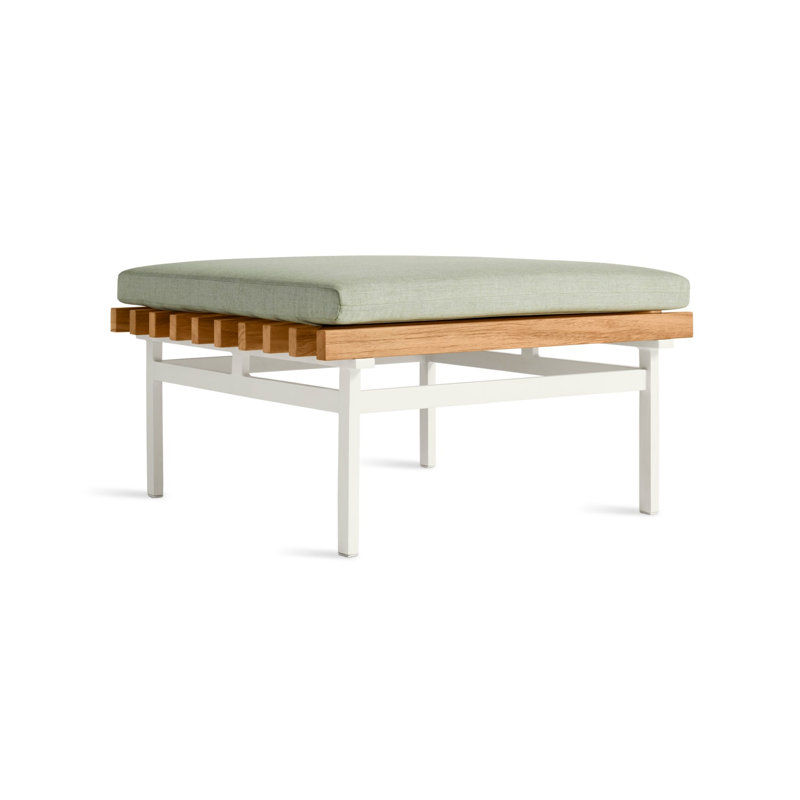 Perch Outdoor Teak Ottoman, White, Sunbrella Oasis