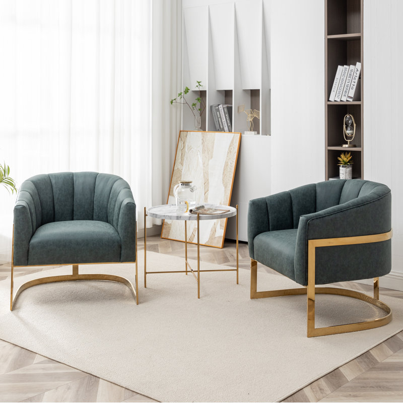 Romy 30" W Tufted Upholstered Barrel Chair, Blue Polyester