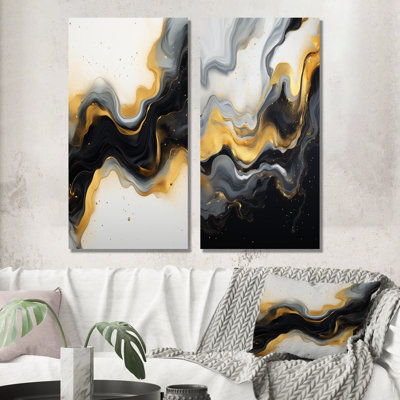 «Gold and Black Marble Essence IV», ensemble de 2 reproductions d'art sur toile