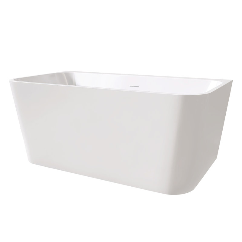 55" Gloss White Acrylic Rectangular Soaker Bathtub, , Resin And , Fiberglass Reinforced, Non-Slip For Secure Use, Design, Drains Excluded Standing Bathtub In White, Construction, Reinforced Bottom, ,