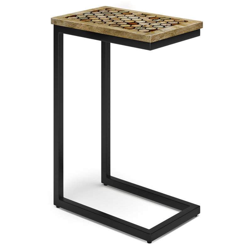 Davisville Solid Mango Wood C Side Table, Modern Industrial Boho with Resin Inlay