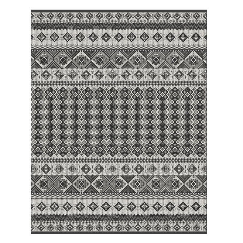 Savara Mayview Black Ivory Cream Moroccan Bohemian Indoor/ Outdoor Polypropylene Flatweave Area Rug, Rectangle 5'3" x 7'