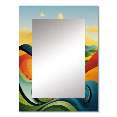 Minimalist multicolor line art landscape III - Meadow Decorative Wall Mirror, Traditional Large Mirror, Printed Metal Art
