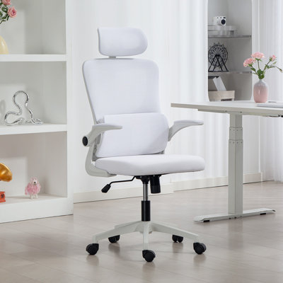 Mesh Office Chair with Headrest, Lumbar Support, Cream White