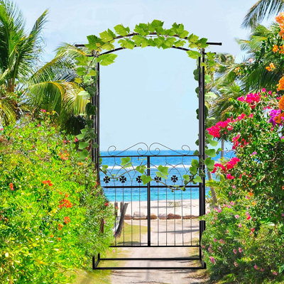 Tawanna 131cm W x 49cm D Metal Arbour Gate with Gate in Black