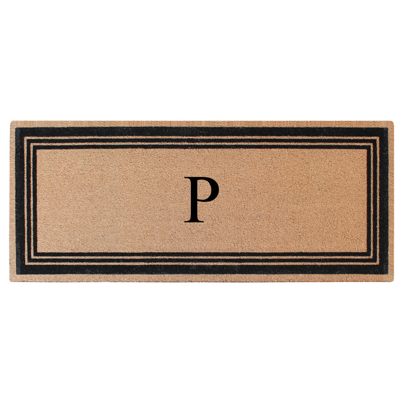 Monogrammed Triple Classic Border Natural Coir Door Mat with PVC Backing – Heavy-Duty, Anti-Shed & Easy to Clean, P