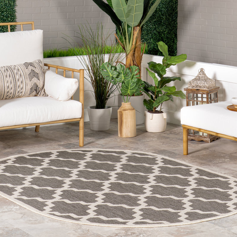 Tapis d'intérieur / extérieur en polypropylène géométrique tissé à la machine, Ovale 5 pi x 8 pi
