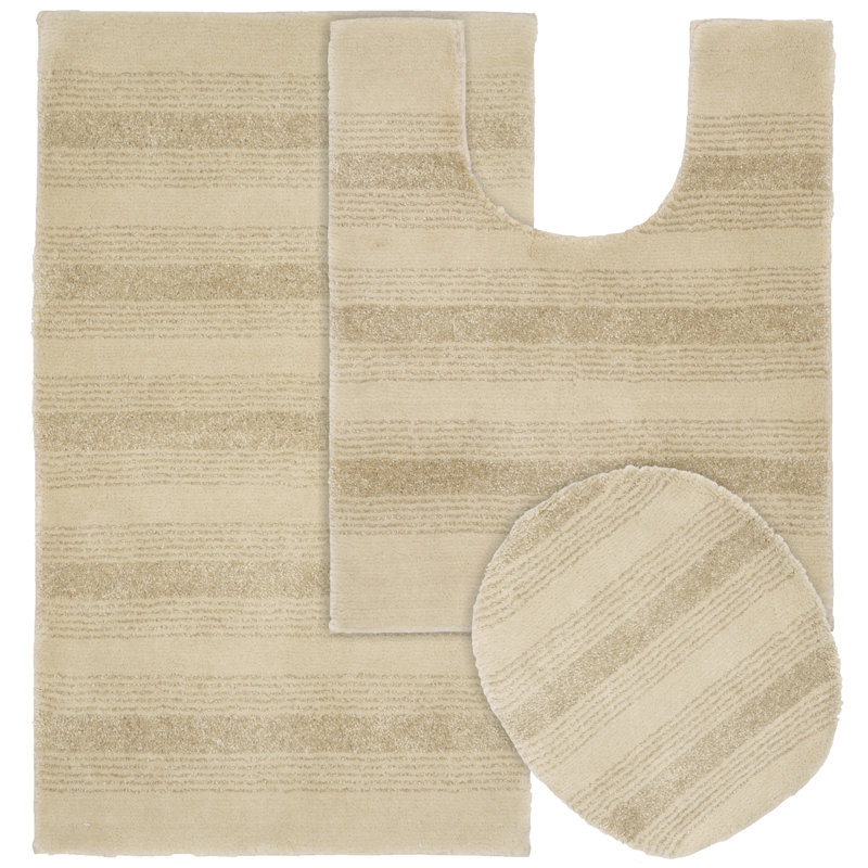 Ensemble de tapis de bain en nylon 3 pièces avec envers antidérapant Niala, Lin