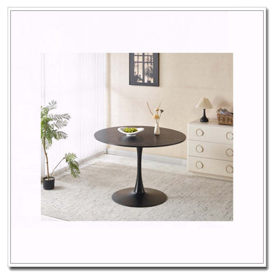 Mid-Century Black Marble Tulip Dining Table with MDF Top