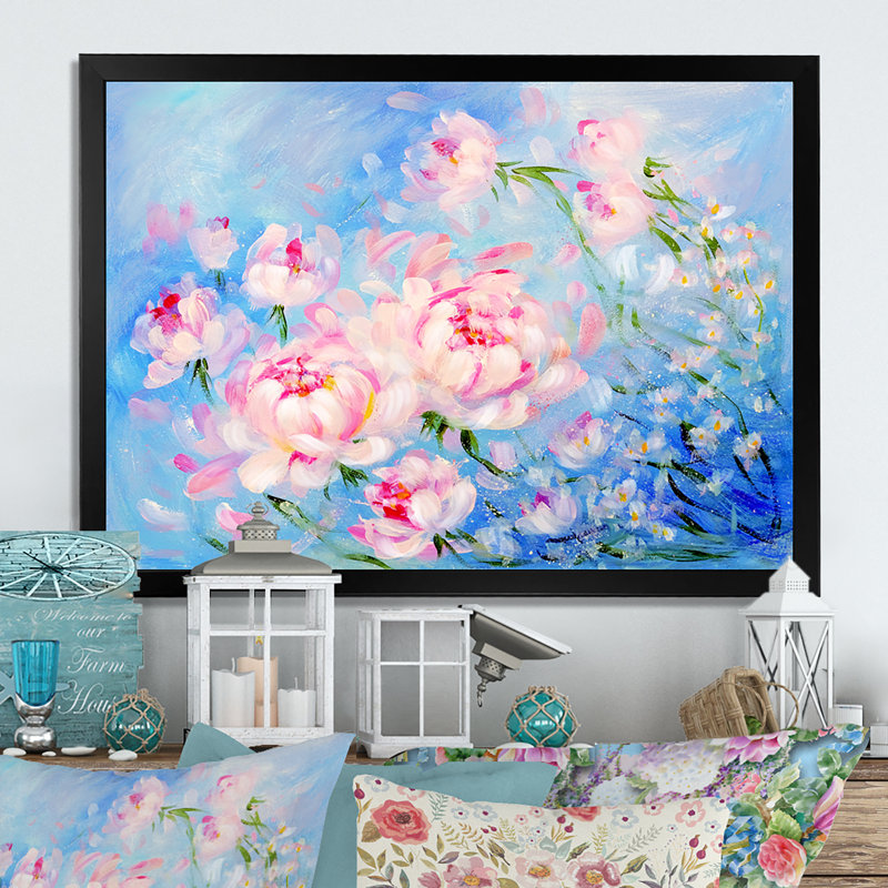 «Blooming Pink Peony Bouquet», reproduction sur toile, Cadre noir, H 8 po x l 12 po x P 1 po