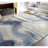 Abstract Area Rug in Silver/Blue/Ivory