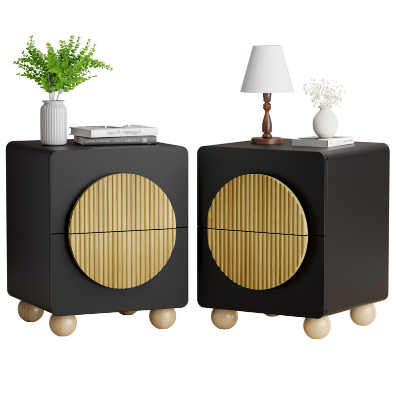 Ensemble de 2 tables de chevet Mid-Century, Noir, Set of 2