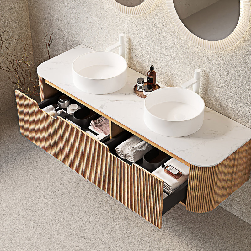 Meuble-lavabo mural flottant avec lavabos