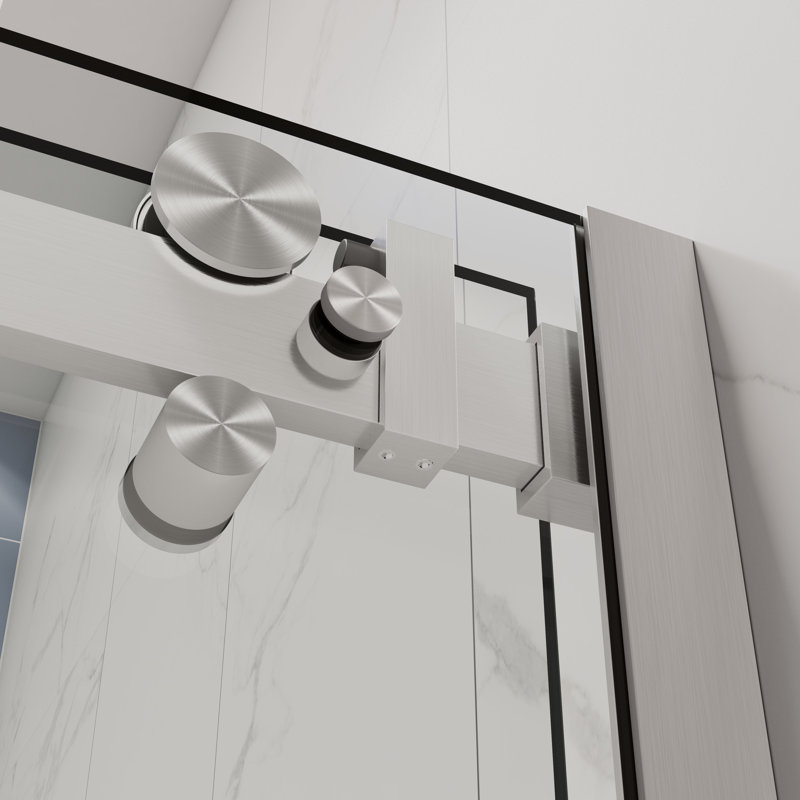 Brushed Nickel Frameless Sliding Shower Door with Clear Glass