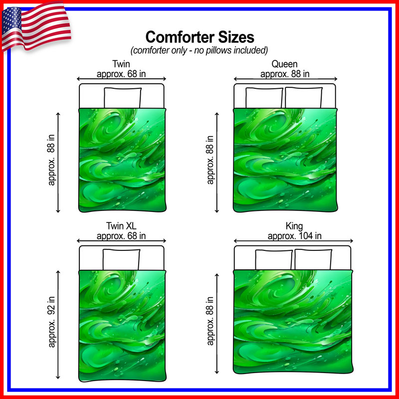 Green Swirling Waves Comforter, Queen
