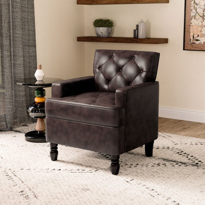 Delaryd 26.3'' Wide Classic Soft Vegan Leather Upholstered Tufted Arm Accent Chair with Solid Leg -  Charlton HomeÂ®, A8DAA764355D4742833FB1EB059D86FE