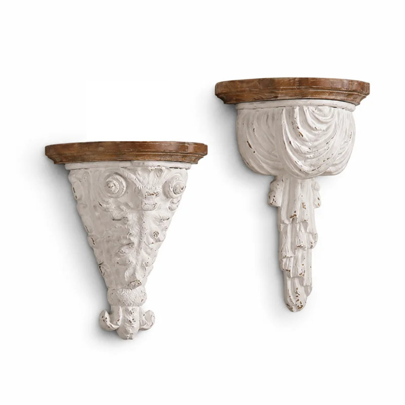 Distressed White Decorative Wall Shelf Set