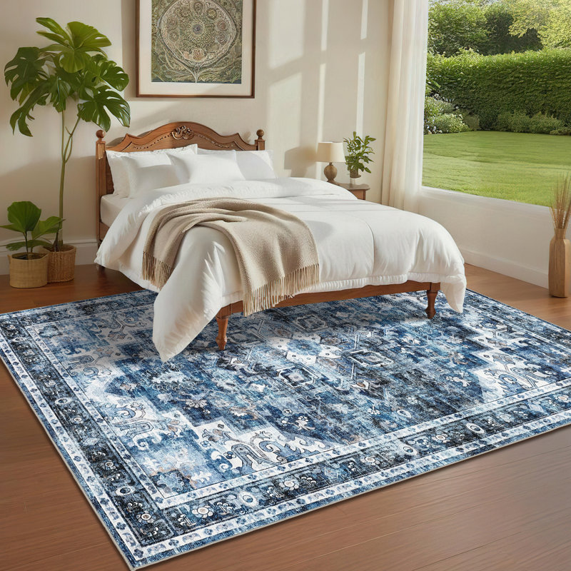 Rectangle Floral Area Rug, Blue, 200*290cm