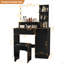 Bureau de coiffeuse avec miroir et lumières, coiffeuse de maquillage avec tiroir et armoire de rangement, 3 couleurs d'éclairage réglables, coiffeuse avec tablettes ouvertes pour la chambre à coucher, vestiaire