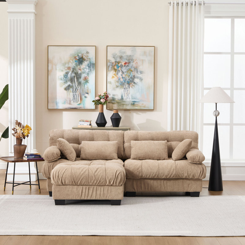Canapé modulaire modulaire Cloud Cloud, siège en forme de L profond avec repose-pieds, canapé modulaire pour le salon, causeuse en flanelle avancée avec 4 coussins