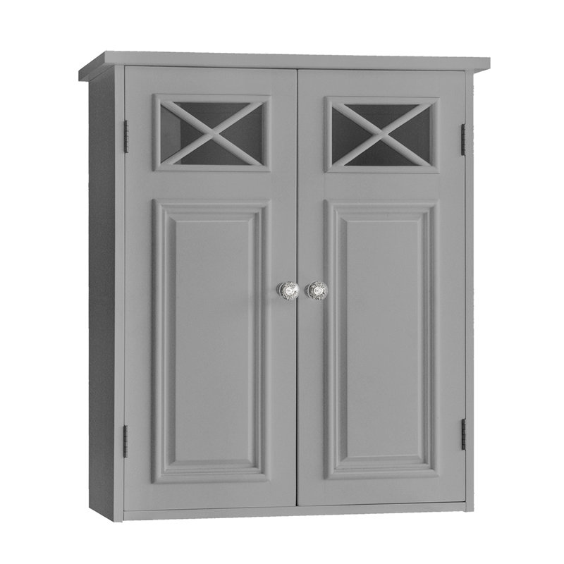 Armoire murale amovible à deux portes Woodley avec panneaux en verre moulé en croix et tablette réglable, Gris