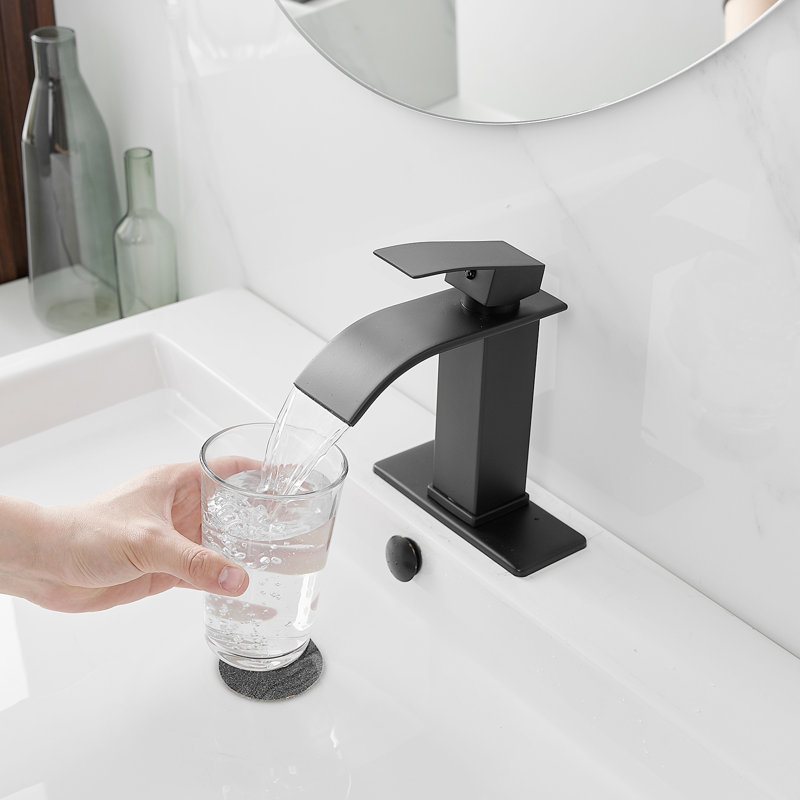 Robinet de lavabo pour salle de bain à poignée simple et monocommande à petite arche Waterfall, Noir mat