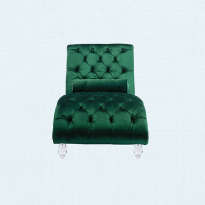 Chaise longue en velours capitonnée à boutons capitonnés