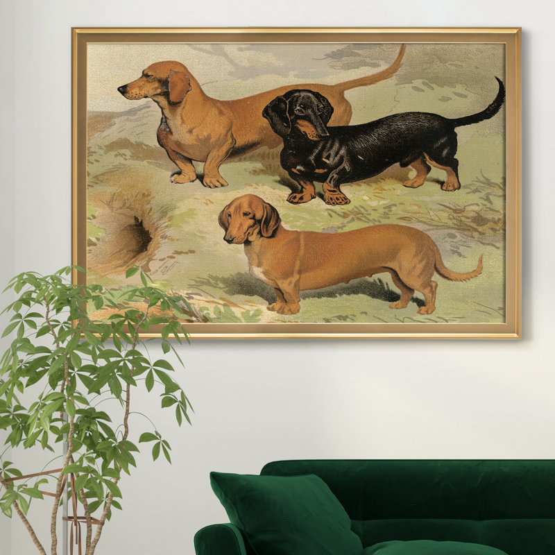 Dachsunds - reproduction d'art sur toile, Doré, H 26,5 po x l 36,5 po x P 1,5 po