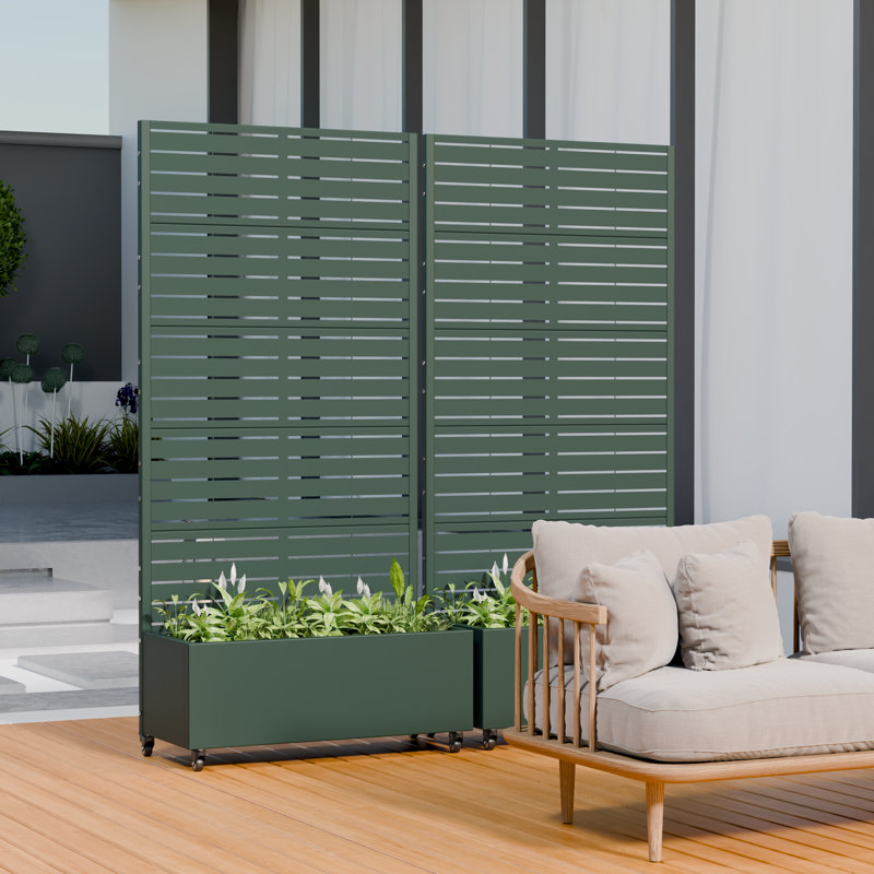 Boîte à fleurs en treillis avec treillis 72 x 35 po, H 72 po x l 35 po x P 16 po, Vert