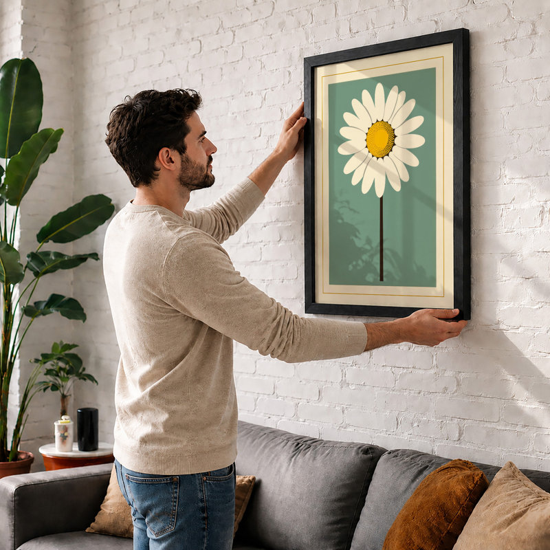 Single Daisy Botanical - Framed Print, A1 - 84.1 x 59.4 cm, Oak