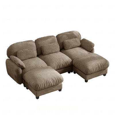 3 Seater U-Shaped Cloud Feel Sofa Set with 2 Removable Ottomans, Soft Chenille Modular Couch, Wide Deep Seat Free Combination Furniture