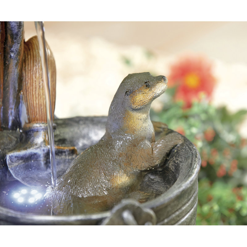 Vespi Easy Fountain Playful Otters with Lights Mains Plugin Powered Water Feature