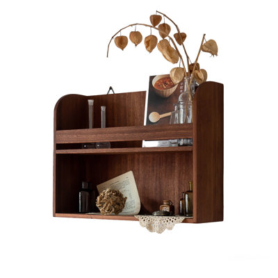 19.69" Nordic mid-century modern style brown solid wood wall-mounted storage cabinet, multi-layer wall organizer shelf