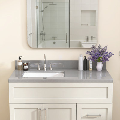 36'' W X 22'' D Engineered Stone Gray Drop-In Vanity Top Single Sink Left Drain Countertop Rectangular Undermount Ceramic Sink with Three Pre-Drilled Faucet Holes & 4 In. H Backsplash