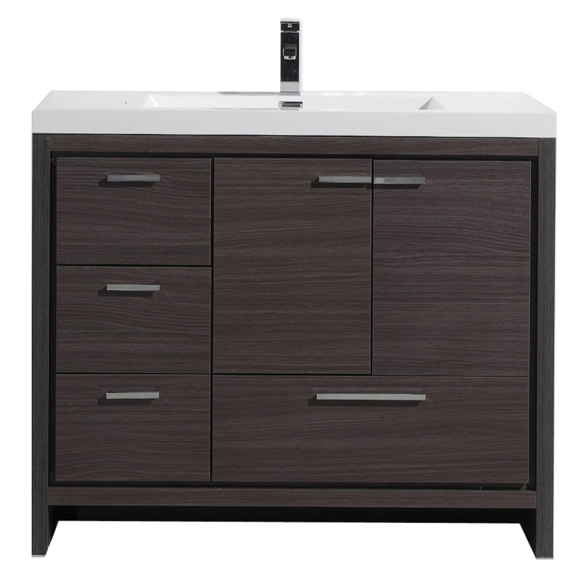 Lefebvre 42'' Single Bathroom Vanity with Poly Marble Top, Gray Oak