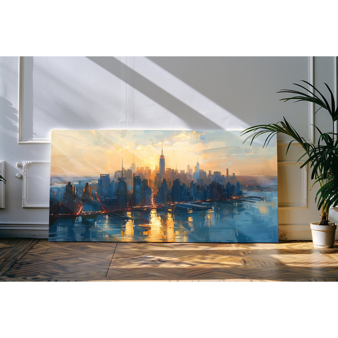 Bilder auf Leinwand 120x60cm Großstadt Küste Skyline Sonnenuntergang Hochhäuser